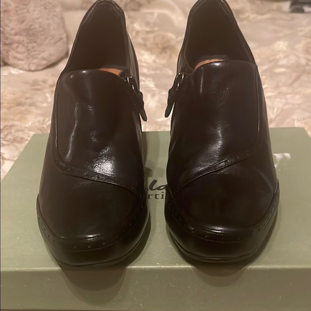 Clarks Black Leather Heeled Shoes